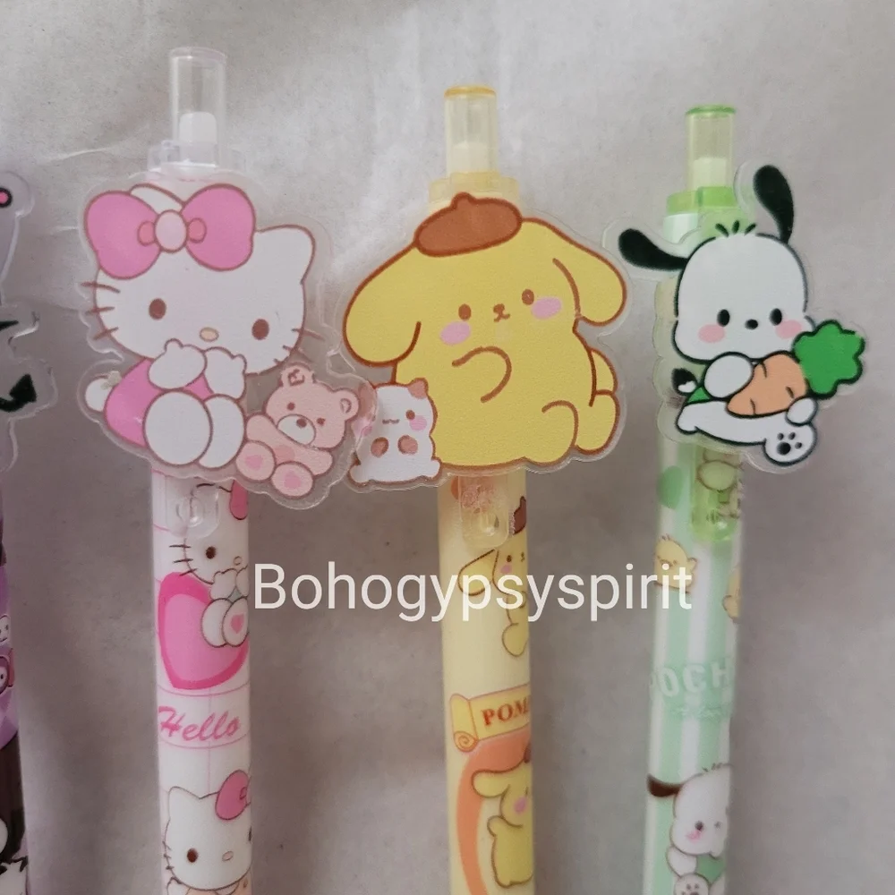 Set of 6, Hello Kitty & Friends Pens Sanrio Kuromi Melody Pom Cinnamoroll
